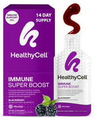 HealthyCell Immune Super Boost bottle label featuring premium immune formula