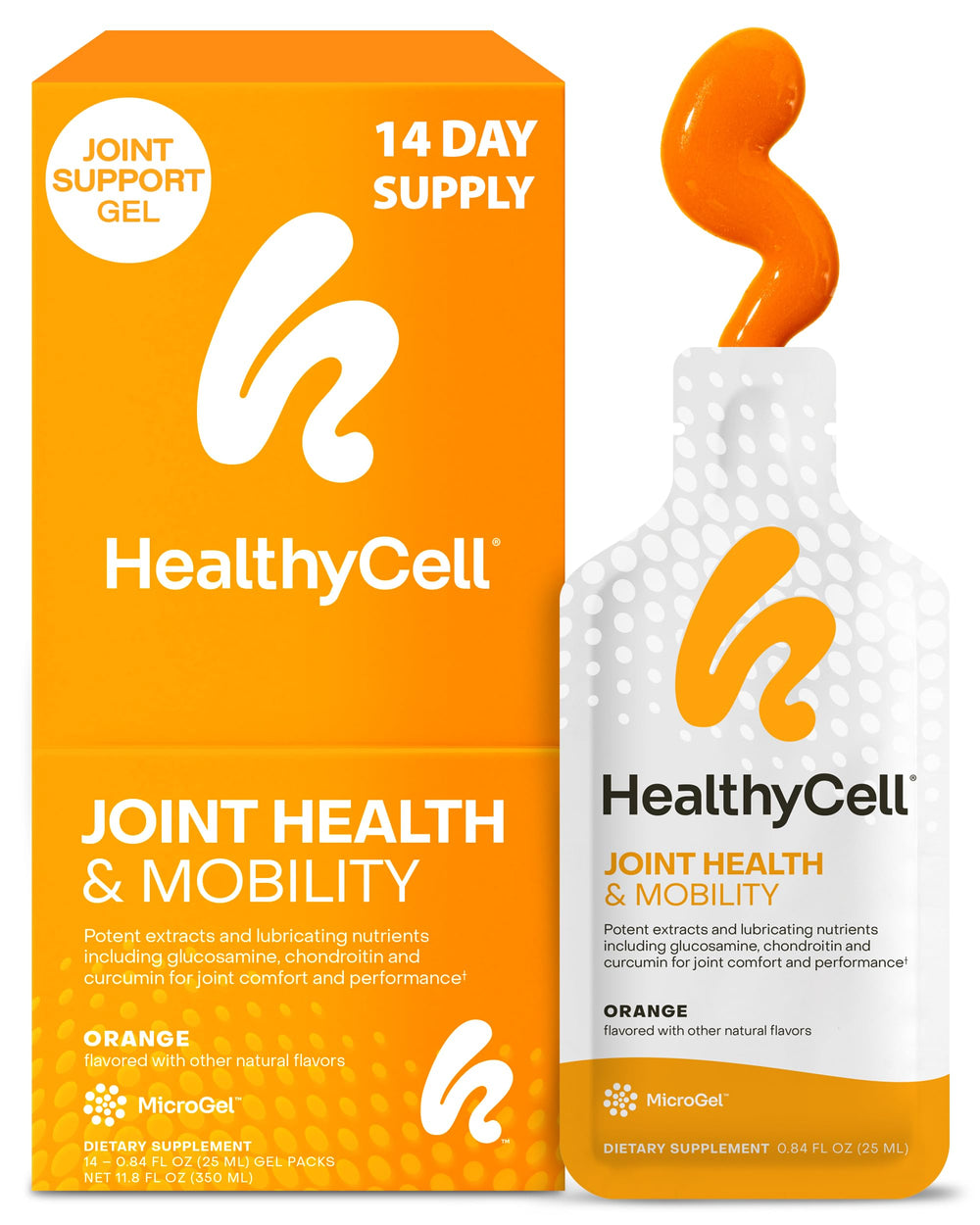 HealthyCell Joint Health MicroGel bottle pour, convenient daily mobility support.