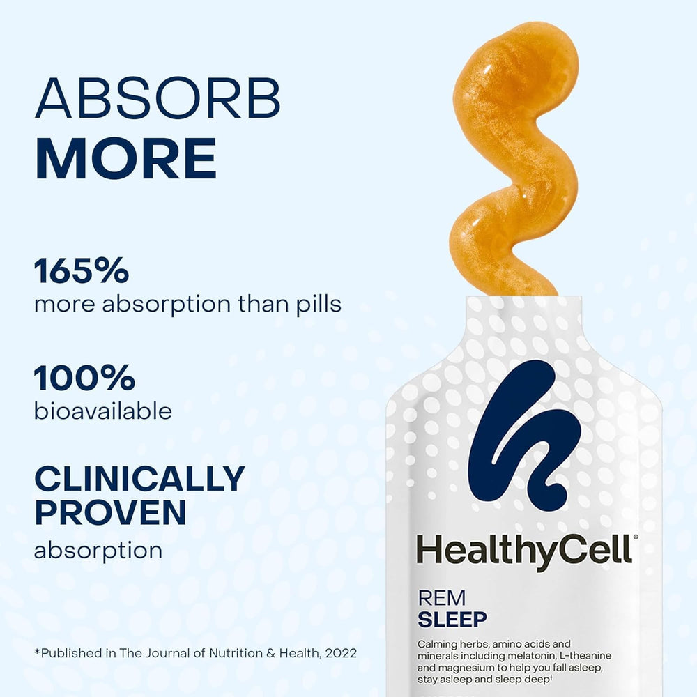 Healthycell REM Sleep cherry-flavor gel pack ready for nightly use