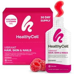 HealthyCell Vibrant daily liquid bottle for hydration of hair skin and nails.