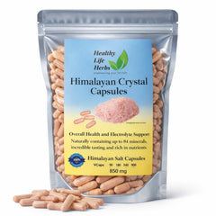 Healthy Life Herbs pink Himalayan salt capsules bottle showing 540 capsules for electrolyte support