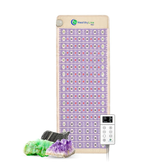HealthyLine Advanced Infrared Pad with amethyst tourmaline jade gemstones emitting warmth