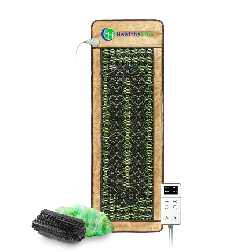 HealthyLine far infrared heating pad for back relief with jade and tourmaline, soothing muscle tension.