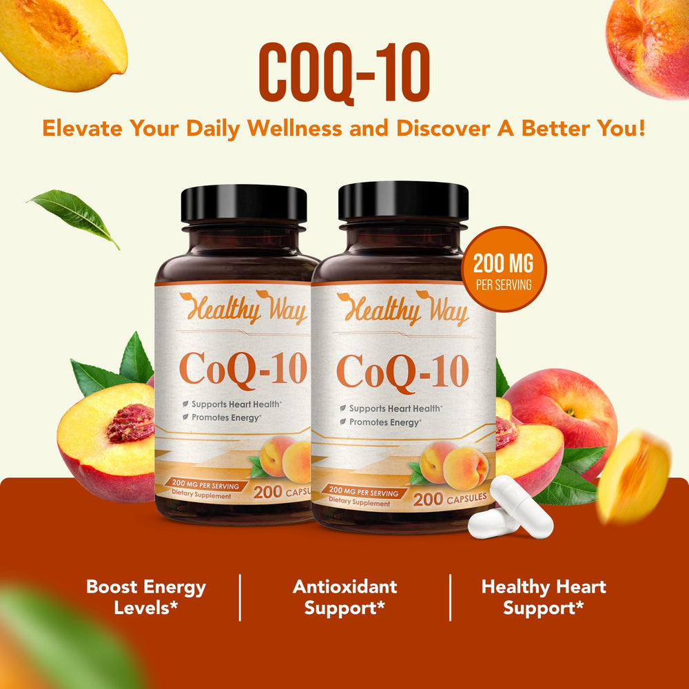 HealthyWayRx CoQ10 200mg on shelf suggests American-made quality.