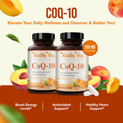 HealthyWayRx CoQ10 200mg on shelf suggests American-made quality.
