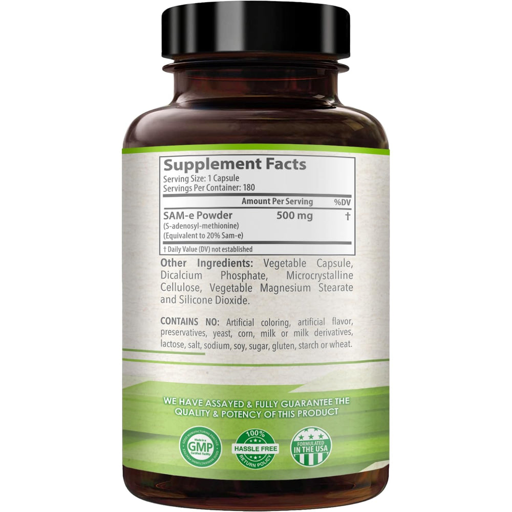 SAM-e capsules pouring from HealthyWayRx bottle.