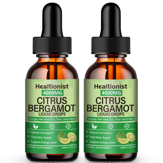 Healtionist 2-pack citrus bergamot liquid drops bottle front view supports daily cholesterol balance