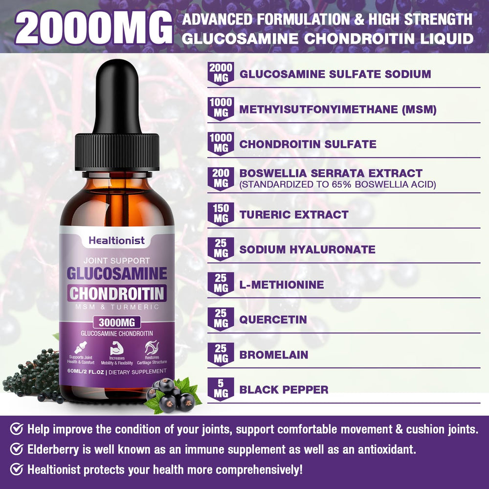 Healtionist glucosamine chondroitin drops bottle side view showing easy dosing