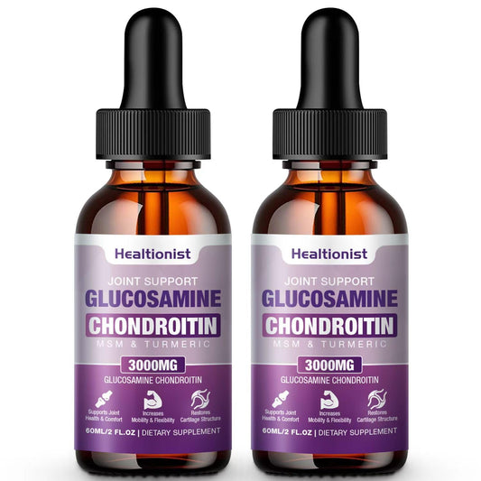 Healtionist two-pack glucosamine chondroitin MSM liquid drops bottle front for daily joint support