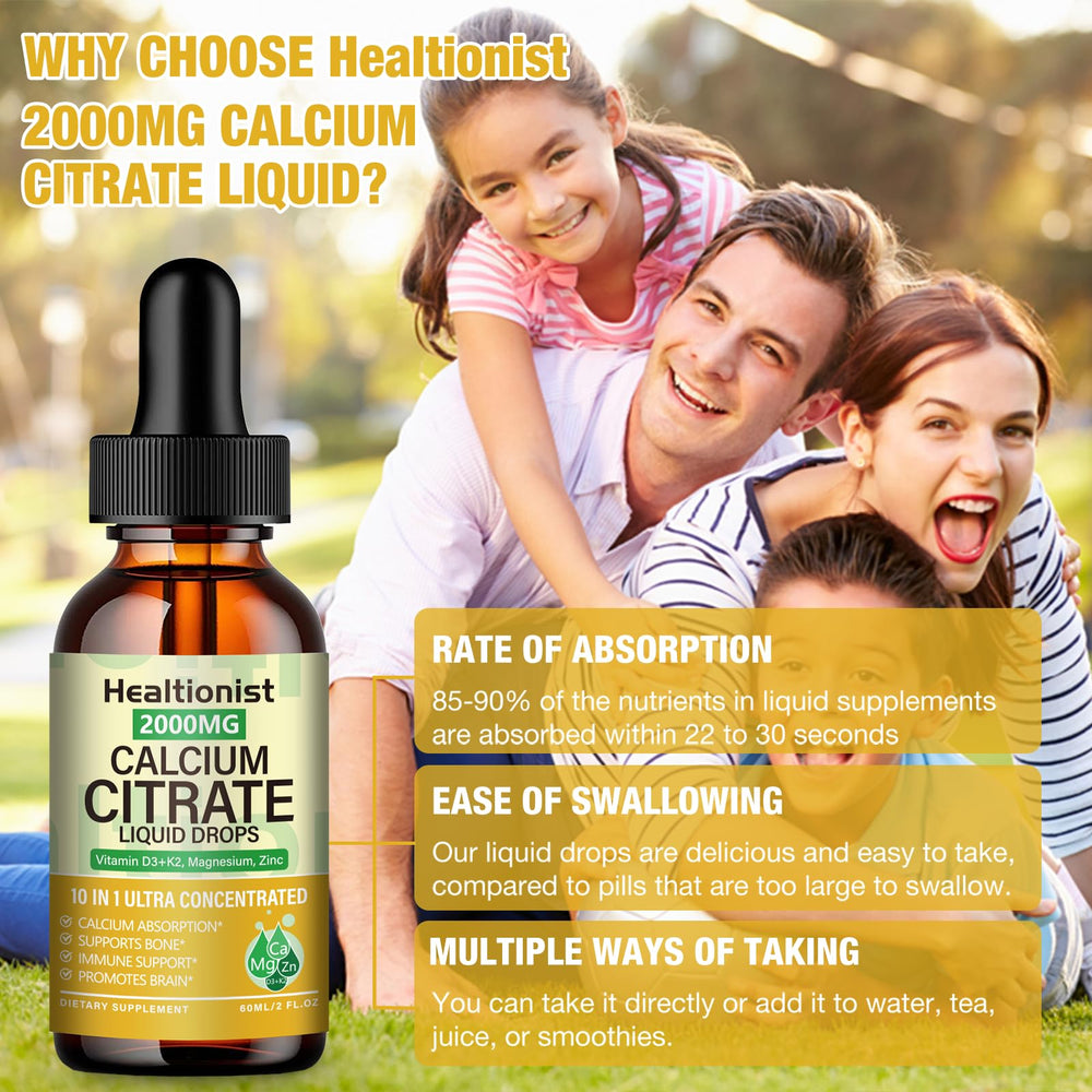 Healtionist calcium citrate liquid drops bottle side view showing product quality