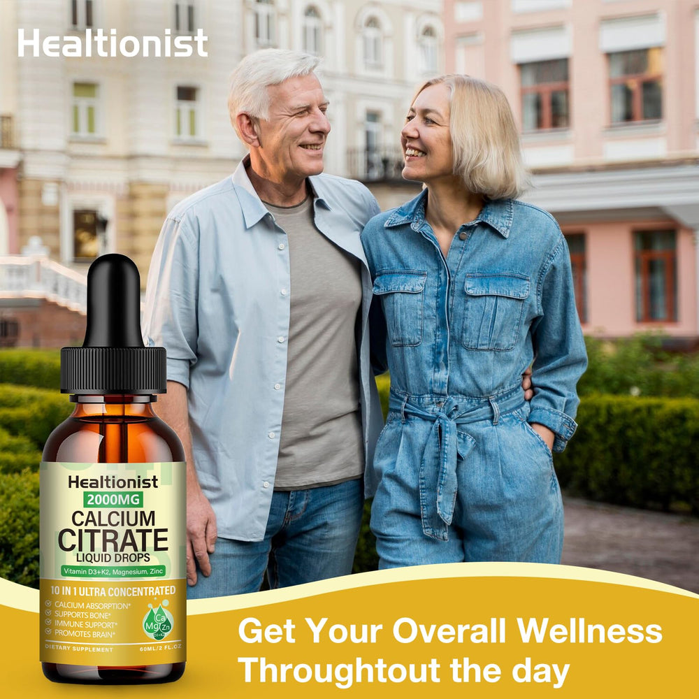 Healtionist calcium citrate liquid drops packaging scene emphasizing 4 oz size