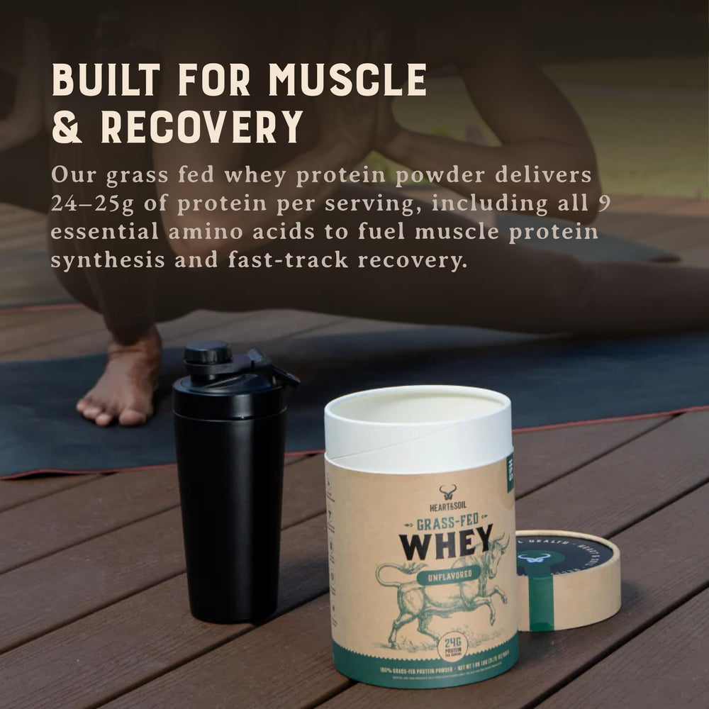 Unflavored Heart & Soil whey powder blends smoothly with beverages.