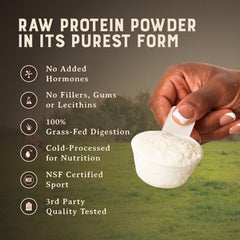 Single-ingredient whey protein panel, Heart & Soil branding.