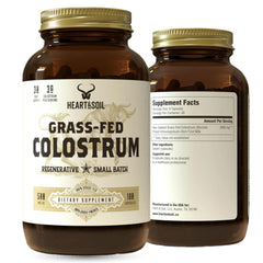Heart & Soil colostrum capsules bottle aids gut balance and immune support.