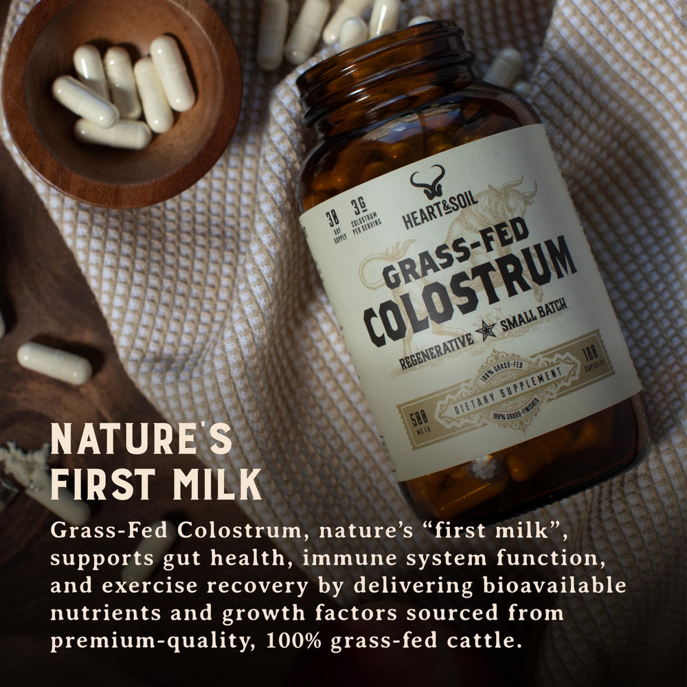 Heart & Soil daily-dosage guide illustrates 6 capsules for daily intake.