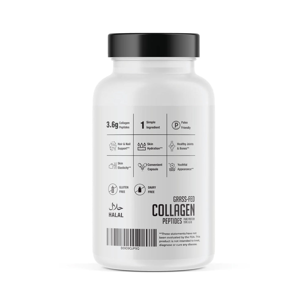 HEARTHY FOODS collagen pills capsules closeup shows protein-rich serving for daily routines.