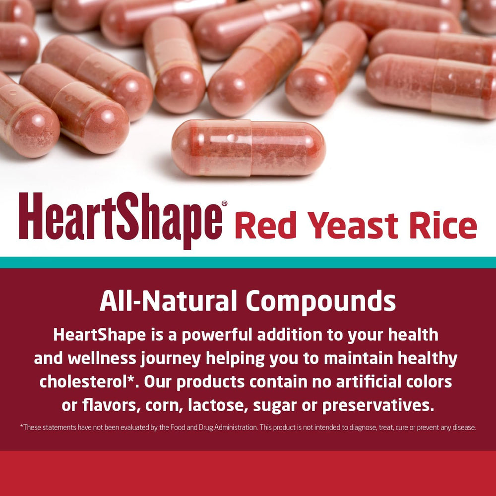 HeartShape red yeast rice manufacturing back panel suggests safe production standards.