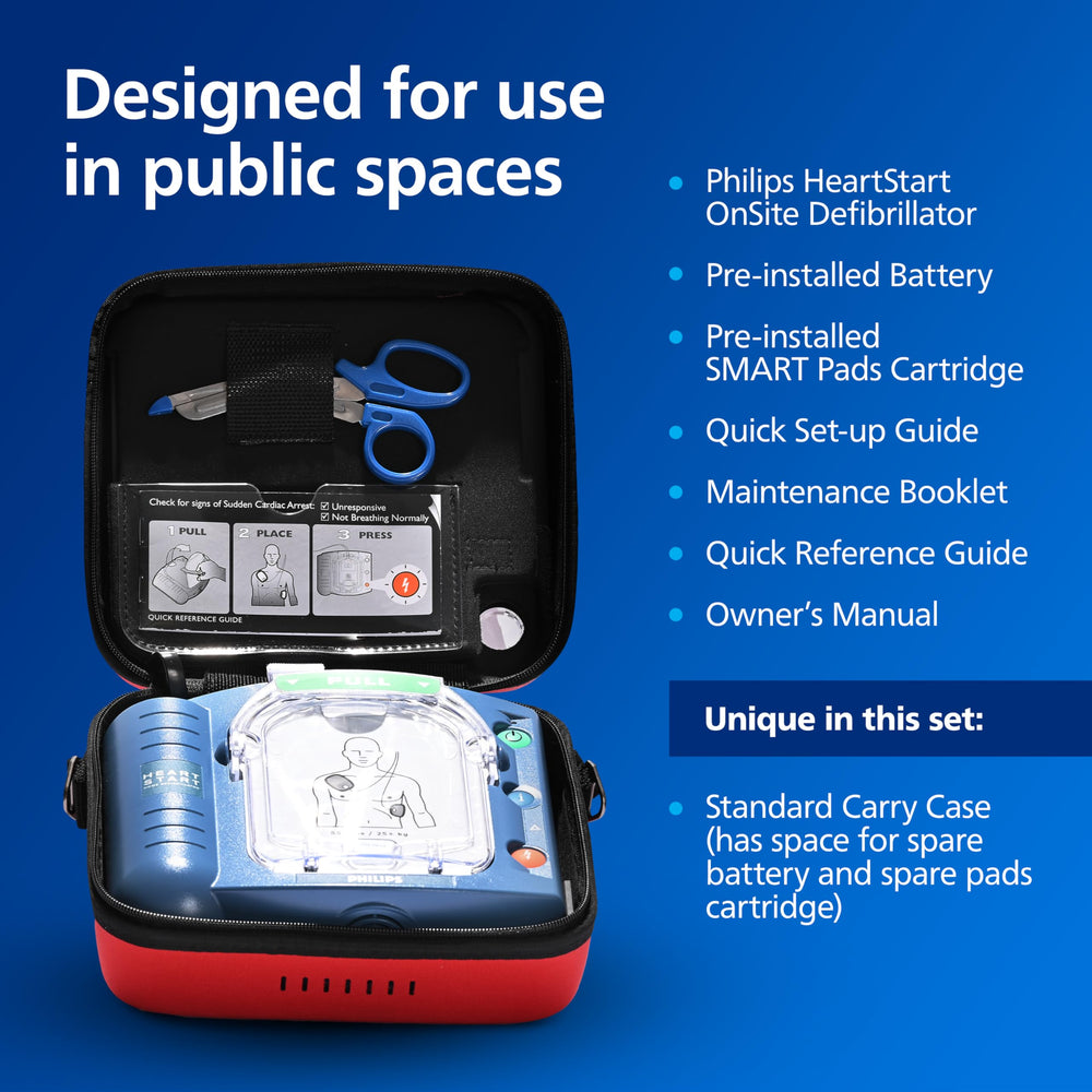 Open HeartStart carry case showing compact internal layout for fast response