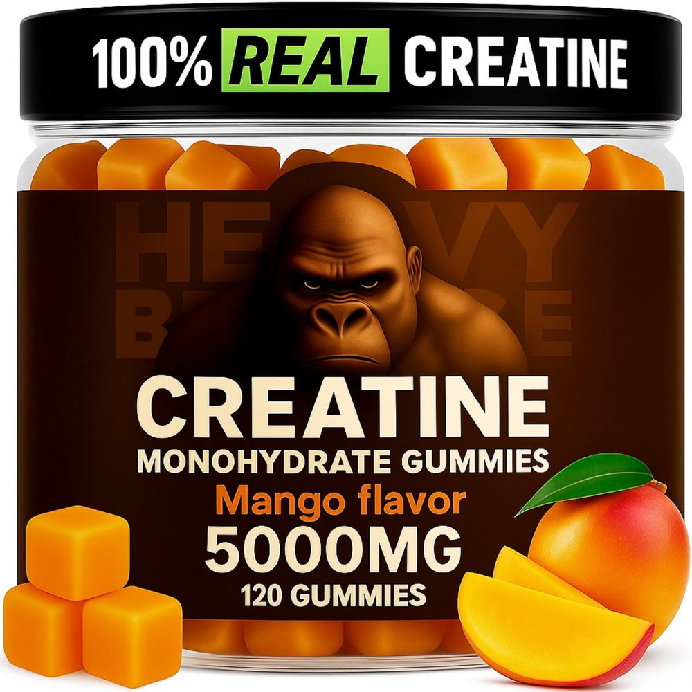 Heavy Balance Creatine Monohydrate Gummies front label shows 5000mg per serving.