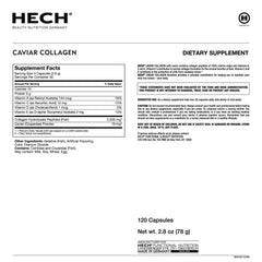 HECH Caviar capsules packaging front showing vitamins and lifestyle suitability