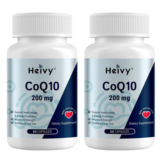 Heivy CoQ10 200mg bottle provides daily wellness support and easy supplementation.