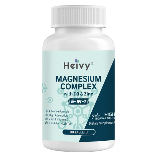 Heivy Magnesium Complex bottle on shelf highlighting 230 mg per serving for daily support.