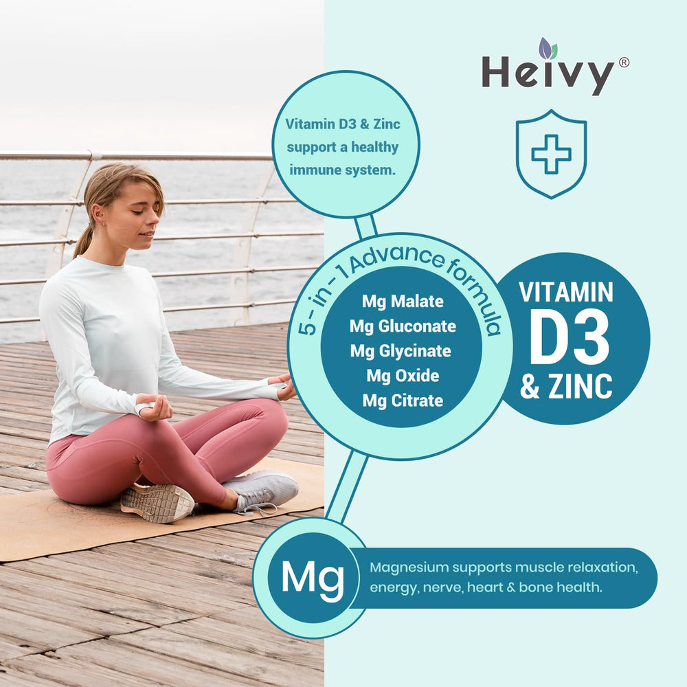 Heivy Magnesium Complex label showcases magnesium forms and zinc content.