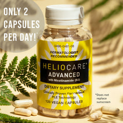 Heliocare Advanced packaging showing 120 vegan capsules for ongoing skincare.