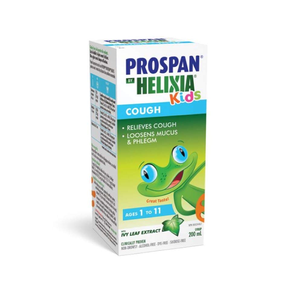 Helixia Prospan cough syrup bottle showing 200 ml size for easy dosing