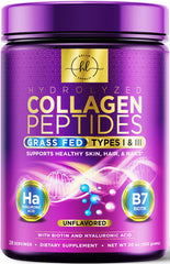 Hello Lovely Collagen Powder bottle on wood surface supports hair, skin, and nails.