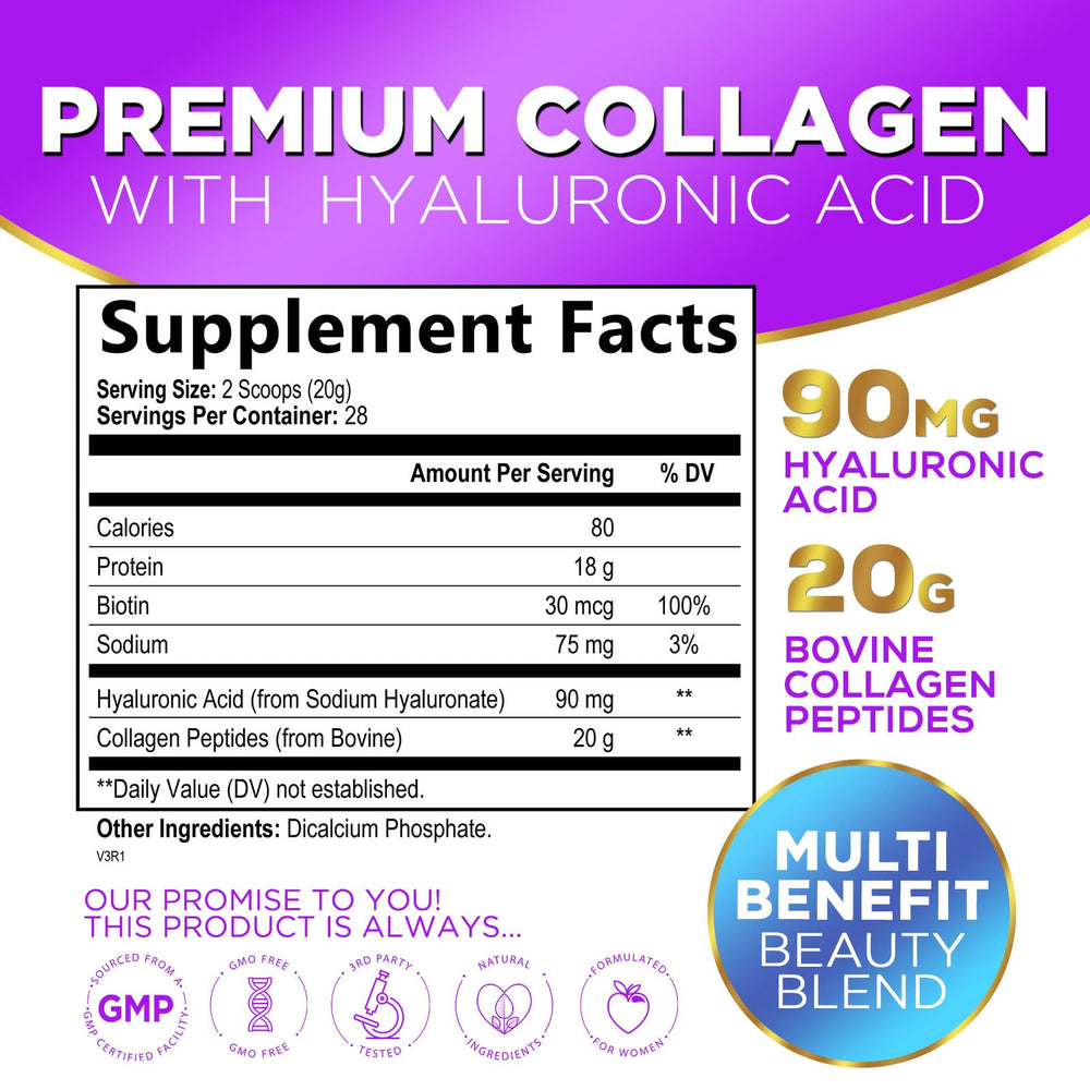Hello Lovely Collagen Powder with scoop beside glass.