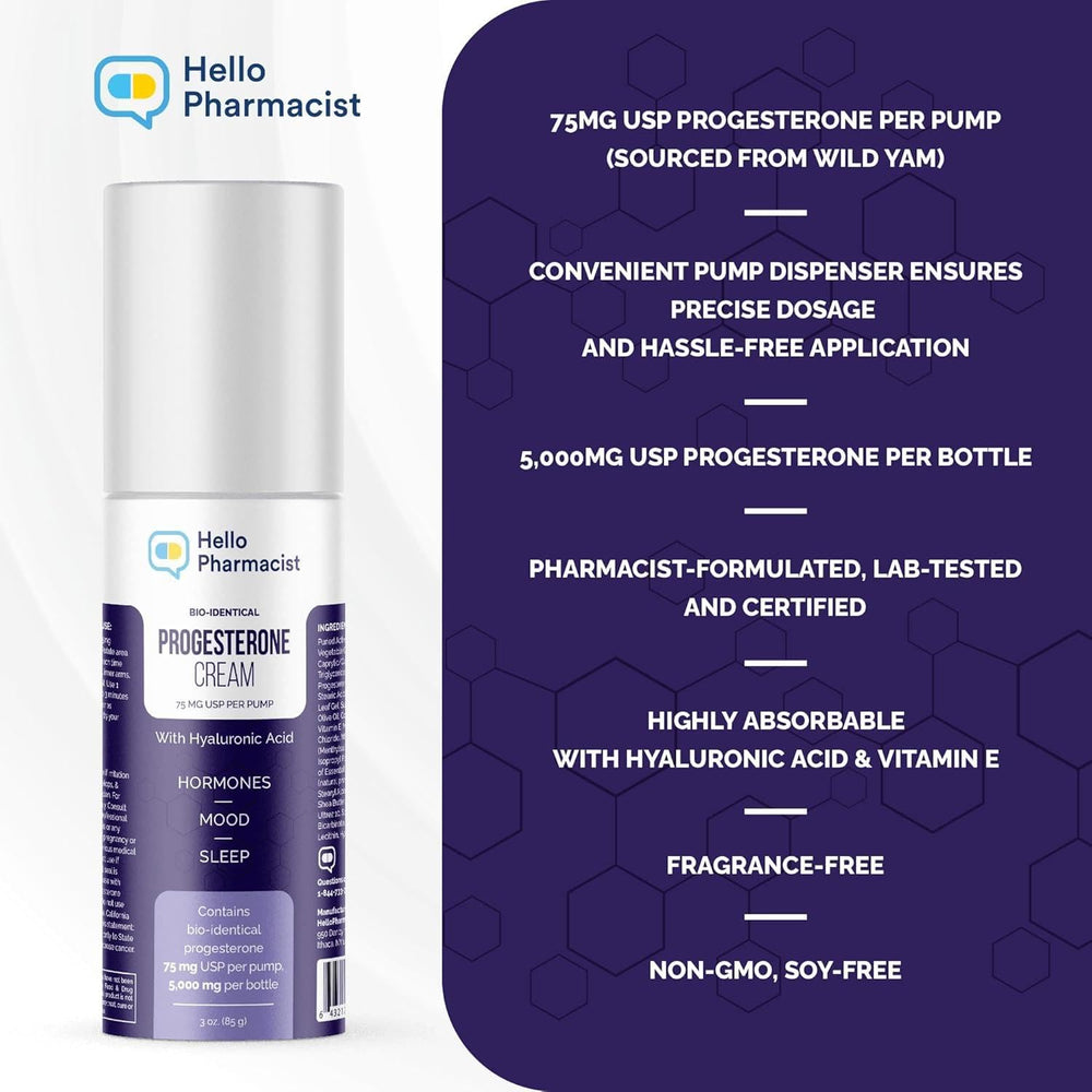 HelloPharmacist Bioidentical Progesterone Cream texture swirls show smooth absorption.