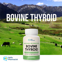 HelloPharmacist desiccated thyroid bottle closeup emphasizing easy daily supplementation.