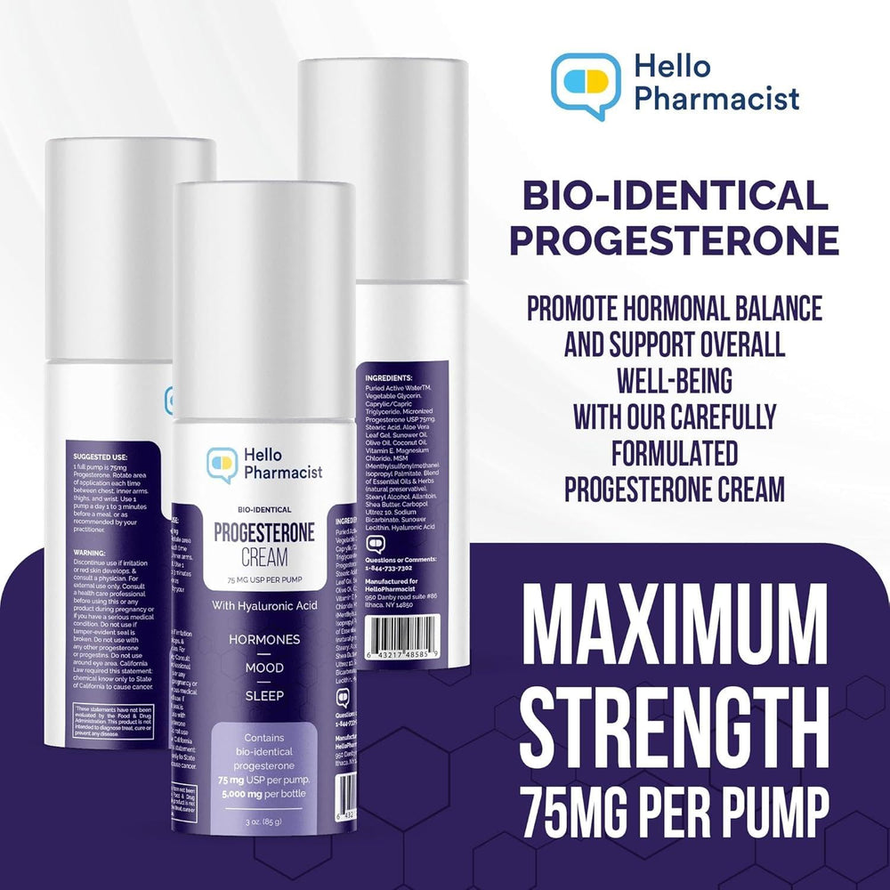 HelloPharmacist Progesterone Cream pump dispenser demonstrates precise dosing for easy use.