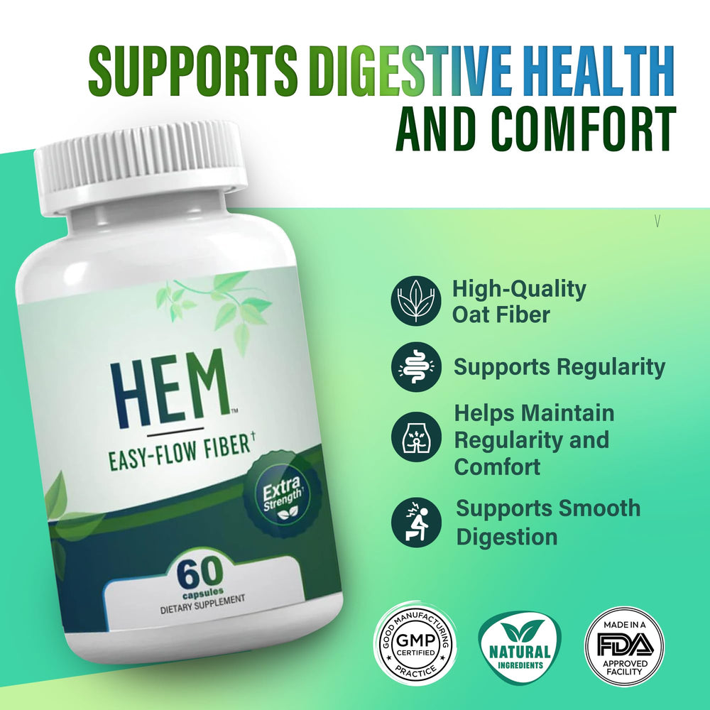 Hem Healer Easy-Flow Fiber capsules pack suggests simple daily use