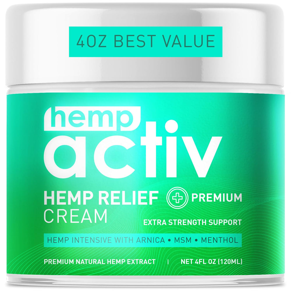 HEMPACTIV Cooling Cream menthol jar demonstrating fast cooling for tired muscles.