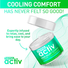 HEMPACTIV Cooling Cream shown as a smooth, non-greasy finish on skin.