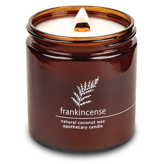 Hemlock Park crackling wood wick candle in 16 oz Frankincense for cozy evenings.