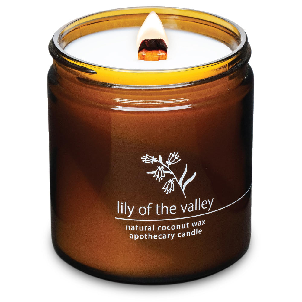 Hemlock Park crackling wood wick candle 16oz with Lily of the Valley aroma.