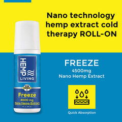 HEMP LIVING Freeze Roll-On menthol cooling on skin for quick sore-muscle comfort