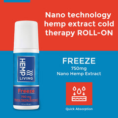 HEMP LIVING Freeze Roll-On menthol glow highlights refreshing cooling sensation upon contact.