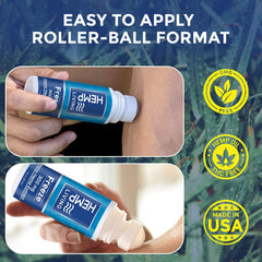 HEMP LIVING Freeze Roll-On applied to shoulder for targeted relief