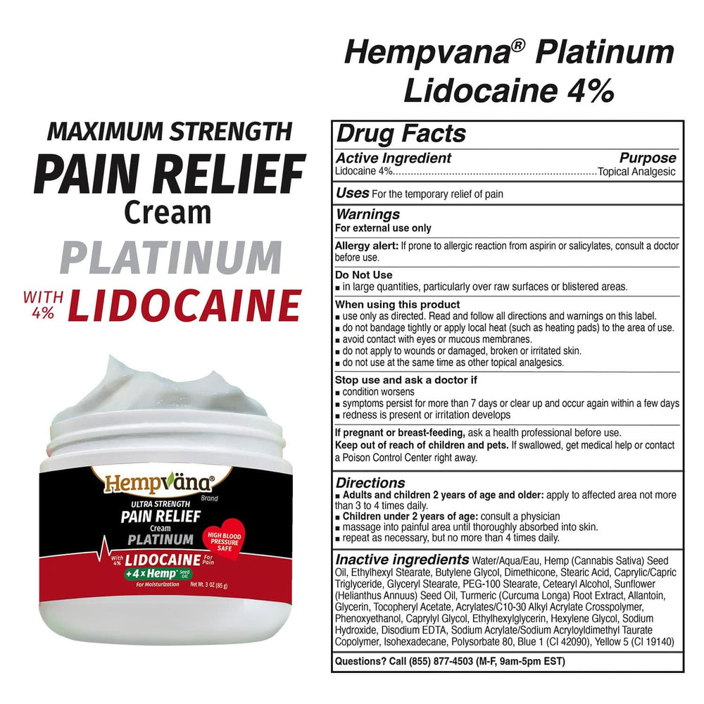 Hempvana Platinum lidocaine cream USA-made stamp on packaging