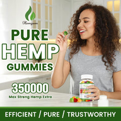 Hemyum Hemp Gummies demonstrating daily serving size and convenience.