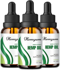 Hemyum hemp oil drops bottle front view showing organic formula for daily balance