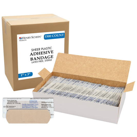 Henry Schein Sheer adhesive bandages, discreet protection for minor wounds.