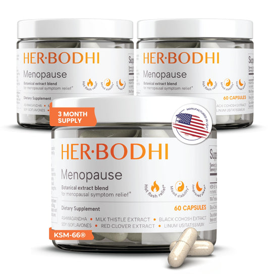 Her Bodhi MENO bottle front view suggesting daily menopause symptom support