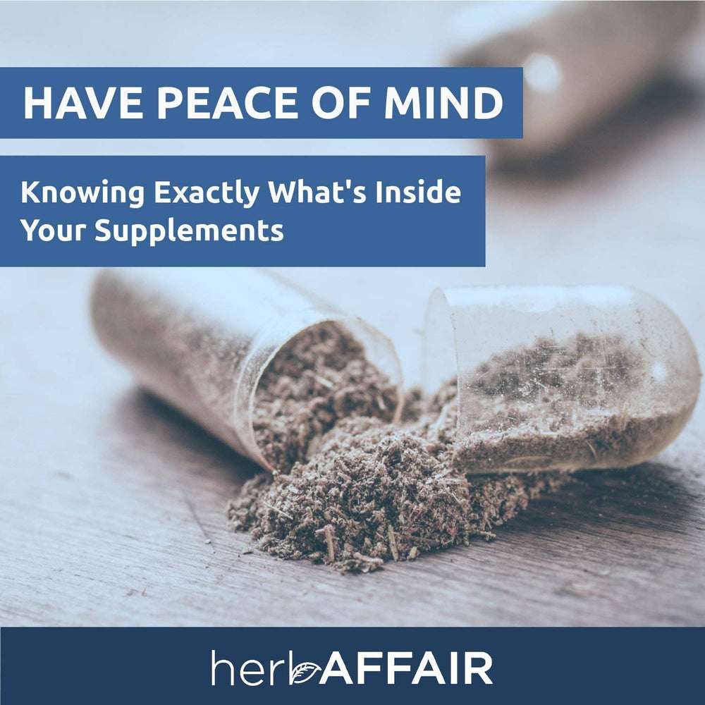 Herb Affair opened capsules demonstrate a tight seal to prevent leakage.
