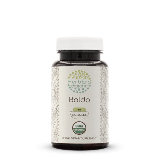 HerbEra Boldo USDA Organic capsules on front bottle for daily herbal support.