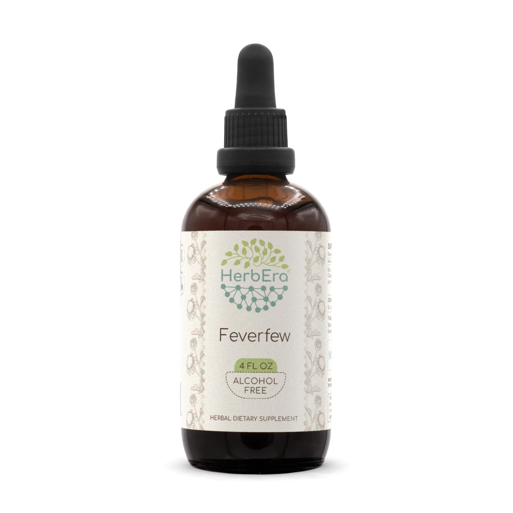 HerbEra feverfew tincture bottle with dropper for daily use.